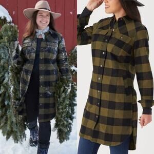 Duluth Trading Co Olive and Black Buffalo Plaid Trench Coat